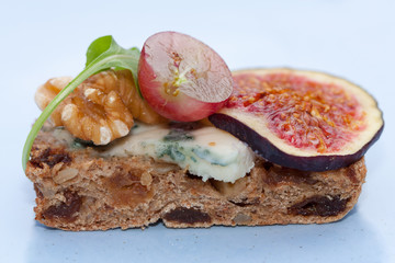 Tasty open sandwich with fig fruits.