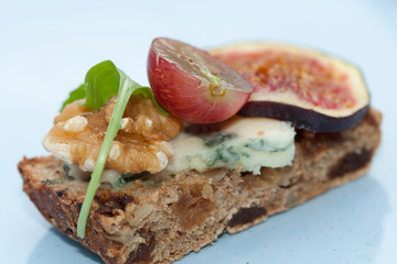 Tasty open sandwich with fig fruits.