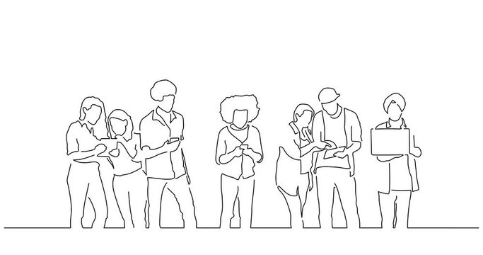 People using technology line drawing, animated illustration design. Technology collection.