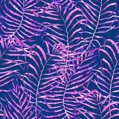 Tropical seamless pattern. Watercolor tangled palm