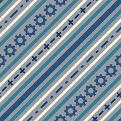 Seamless geometric stripy pattern. Texture of diagonal strips, dash lines, gear strokes. Fashion for professional. Manager, solution trend concept. Blue colored background. Vector - 306417294
