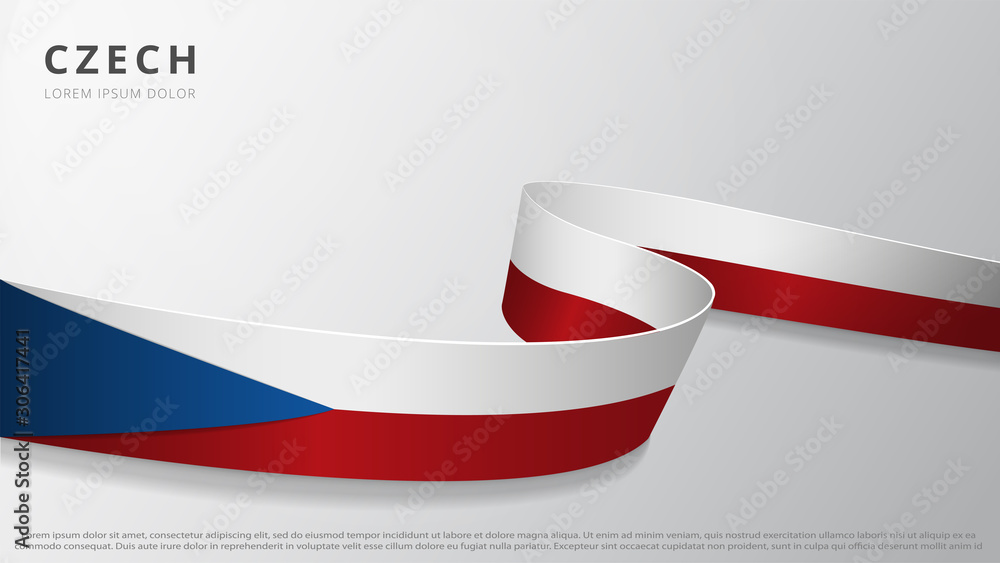 Fototapete flag of czech republic. realistic wavy ribbon with czech flag colors. graphic and web design templat