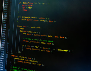 Web developer. A close-up of the webpage source code written by the programmer.