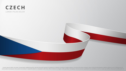 Flag of Czech Republic. Realistic wavy ribbon with Czech flag colors. Graphic and web design template. National symbol. Independence day poster. Abstract background. Vector illustration.