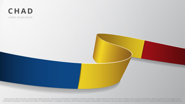 Flag of Chad. Realistic wavy ribbon with Chadian flag colors. Graphic and web design template. National symbol. Independence day poster. Abstract background. Vector illustration.