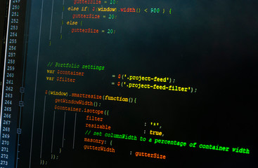 Close-up of the Portfolio Settings paragraph in the source code of the web page, which the programmer prepares using JavaScript - jQuery.