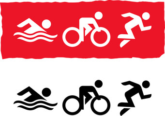 Triathlon Athletes Swim Bike Run Vector Icon - obrazy, fototapety, plakaty