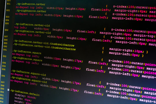 Web developer CSS code close up. A fragment of CSS code where the values and functions have been suitably colored by the editor.