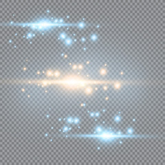 Dust white. White sparks and golden stars shine with special light. sparkles on a transparent background. Christmas abstract pattern. Sparkling magical dust particles.