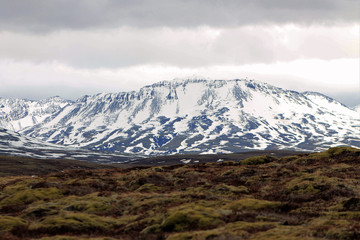 Snowy mountains near the Thingvellir National Park, Iceland