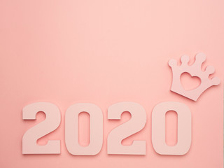 Creative inspiration concepts 2020 with text number and crown on the color background.Business resolution, action plan ideas.Pink color pale shades.