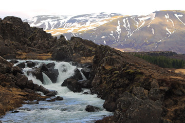 Waterfall at the Thingvellir National Park, Iceland