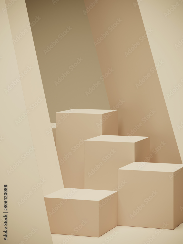 Poster minimal background for branding and packaging presentation. tan color geometric podium. 3d rendering