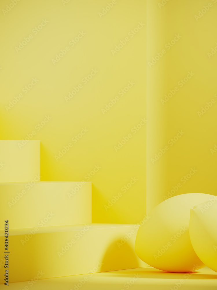 Aufkleber minimal beverage background for smoothie and drink presentation. yellow steps podium with lemon on f