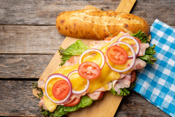 Ham and cheese sub sandwich with artisan bread