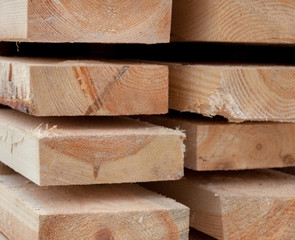 Wooden planks. Air-drying timber stack.