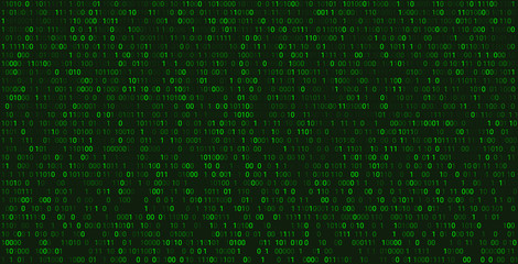 Matrix abstract background with binary numbers. Futuristic green background with code or data, vector matrix wallpaper illustration.