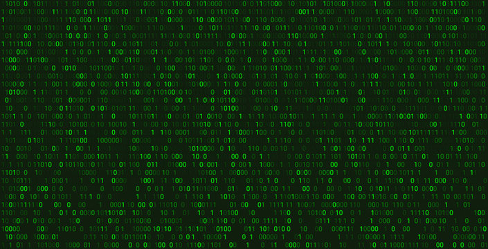 Matrix abstract background with binary numbers. Futuristic green background with code or data, vector matrix wallpaper illustration.