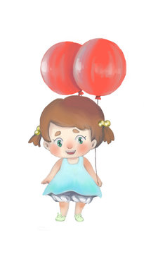A little girl with balloons painting 