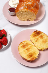sliced brioche bread homemade with butter