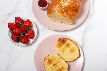 sliced brioche bread homemade with butter