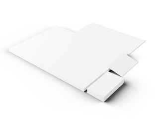 Paper in A4 format with business cards and envelope. Stationery mockup. 3d illustration