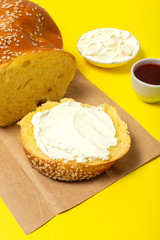 sliced brioche bread homemade with butter