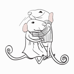 Two gray mice hug each other vector