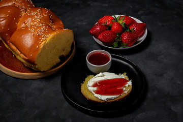 sliced brioche bread homemade with butter