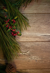 christmas tree on wooden background