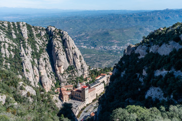 Fototapeta na wymiar Scenic aerial Montserrat Monastery vista, near Barcelona, Catalonia