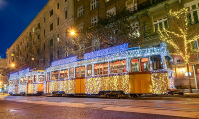 Naklejka premium 2019 Light tram in budapest