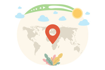 Idea of internet activity in cartoon style. Mobile navigation, map address search, online map. Vector illustration.