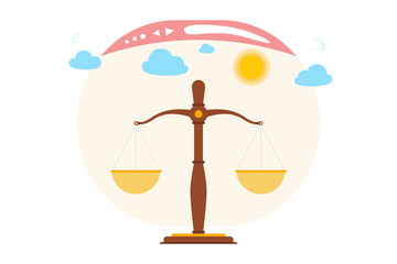 Idea of internet activity in cartoon style. Online legal system, dispute resolution, judicial system. Vector illustration.