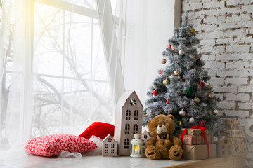 Cosy winter christmas window and christmas objects