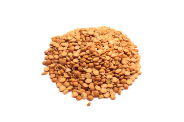 Fototapeta premium Yellow lentils close up isolated on white background