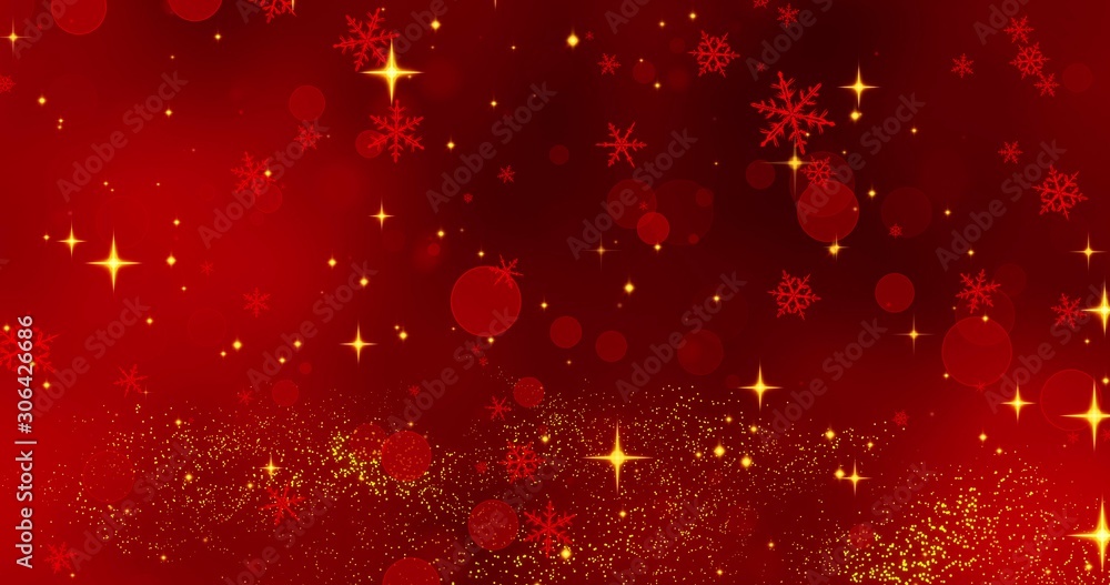 Poster red snowflakes and bokeh lights on the red merry christmas background. 3d rendering