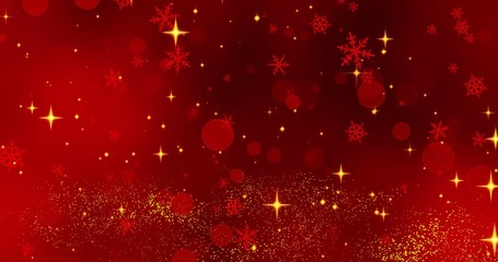 Red snowflakes and bokeh lights on the red Merry Christmas background. 3D rendering