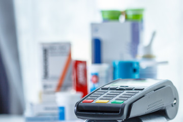 card terminal on the medications background