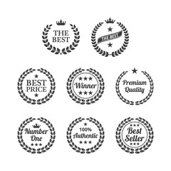 Set of laurel wreaths on white background.