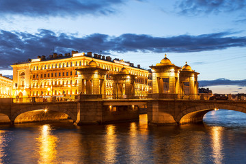 Lomonosov bridge on the Fontanka river on a white night. Saint Petersburg, Russia
