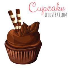 Delicious cute cupcake vector illustration, isolated cartoon style muffin dessert.