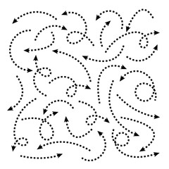 Black Dotted Hand Drawn Arrows Set on White Background. Arrow, Cursor Icon. Vector Pointers Collection. Back, Next Web Page Sign.