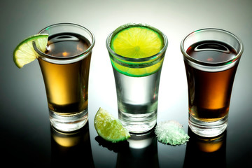Tequila shot with salt and lemon