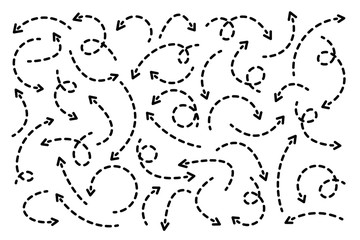 Black Dotted Hand Drawn Arrows Set on White Background. Arrow, Cursor Icon. Vector Pointers Collection. Back, Next Web Page Sign.