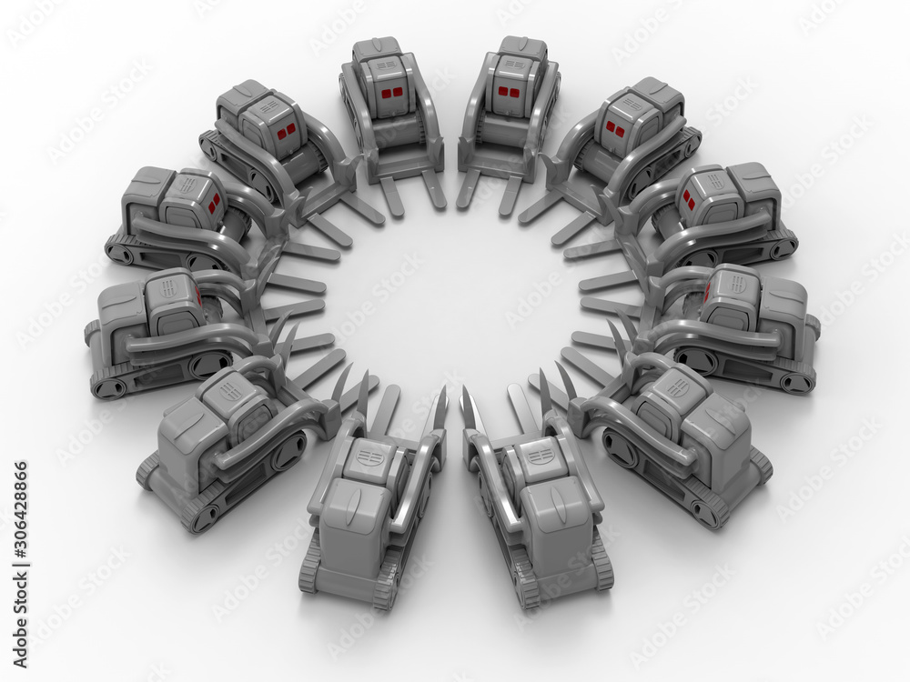 Aufkleber 3D rendering - circular array of multiple self driving robots