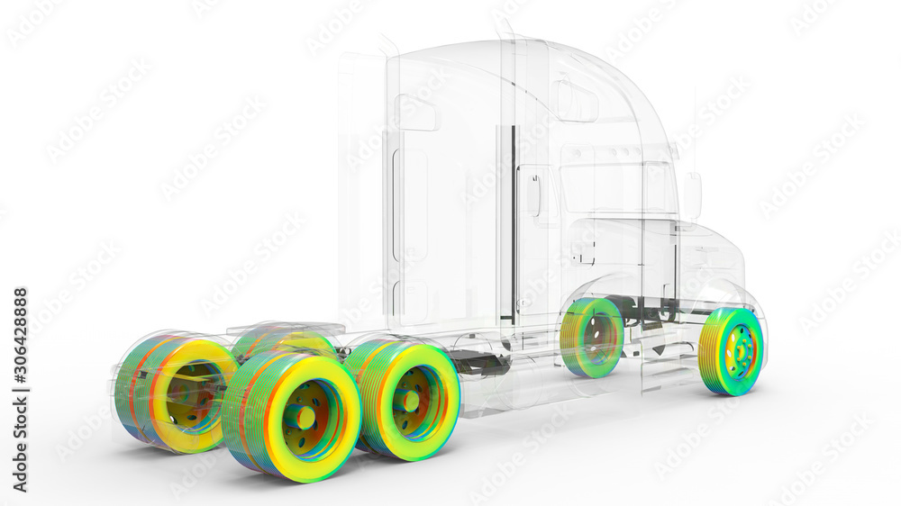 Poster 3d rendering - truck wheels finite element analysis
