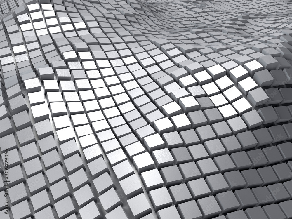 Poster 3d rendering - metallic abstract cubes waves