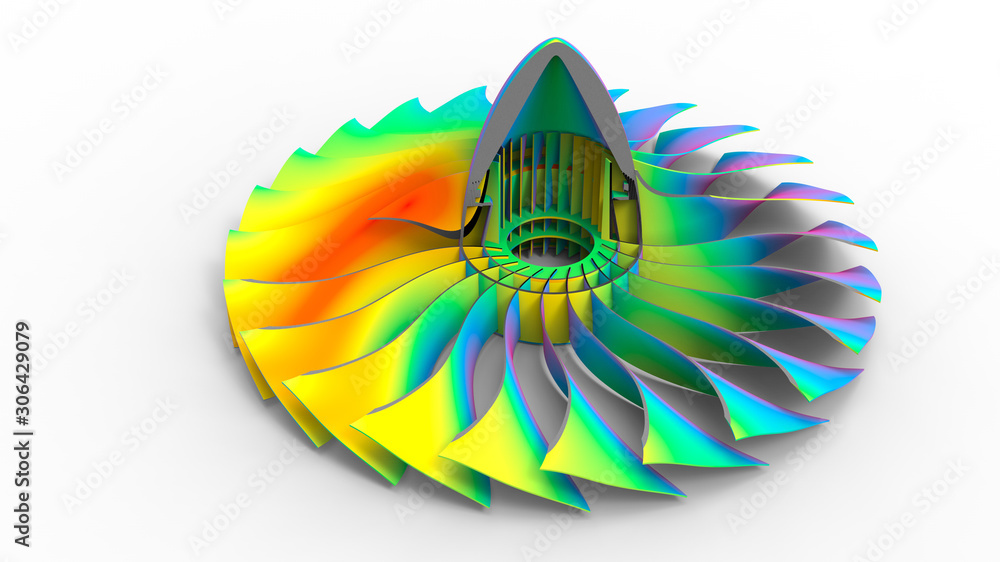 Poster 3d rendering - section cut of a turbine