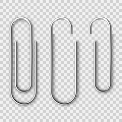 Realistic metal paper clip isolated on transparent background. Page holder, binder. Vector illustration. - obrazy, fototapety, plakaty
